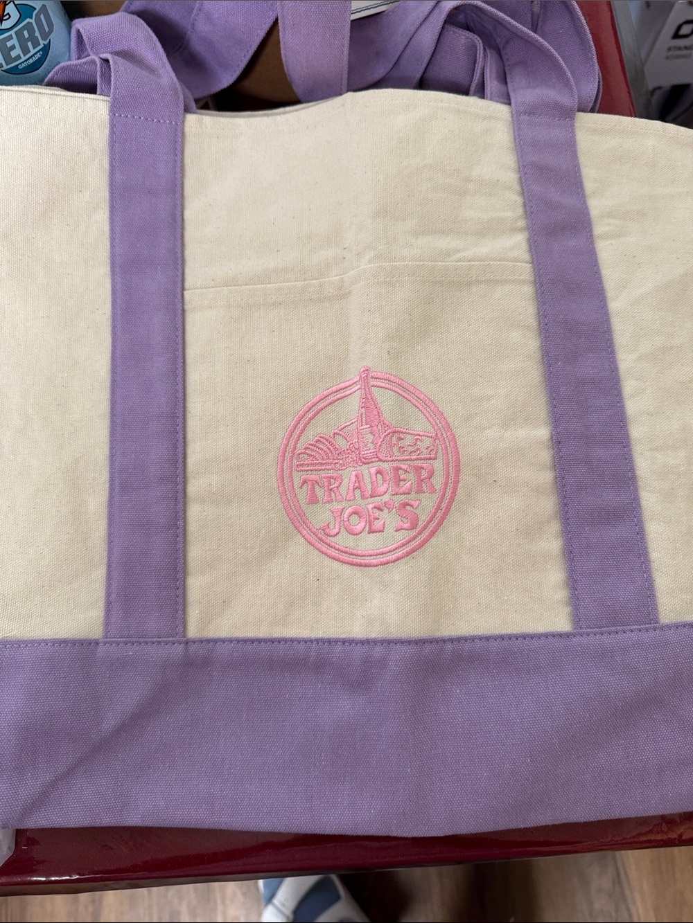 Trader Joe's Lavender & Cream Canvas Satchel